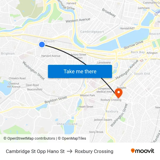 Cambridge St Opp Hano St to Roxbury Crossing map