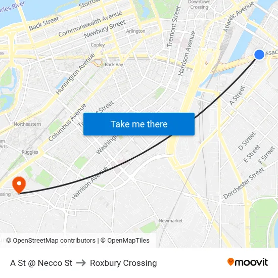 A St @ Necco St to Roxbury Crossing map