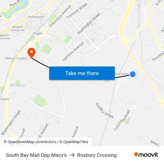 South Bay Mall Opp Macy's to Roxbury Crossing map