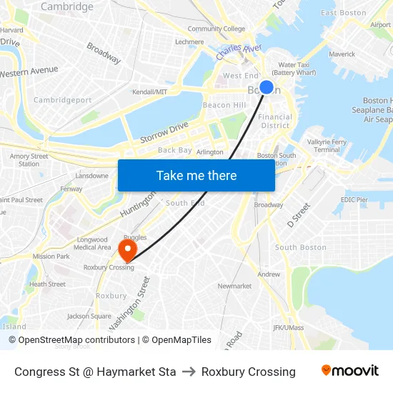 Congress St @ Haymarket Sta to Roxbury Crossing map