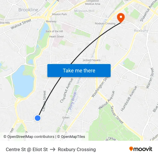 Centre St @ Eliot St to Roxbury Crossing map