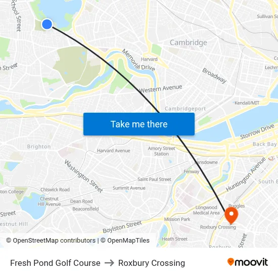 Fresh Pond Golf Course to Roxbury Crossing map