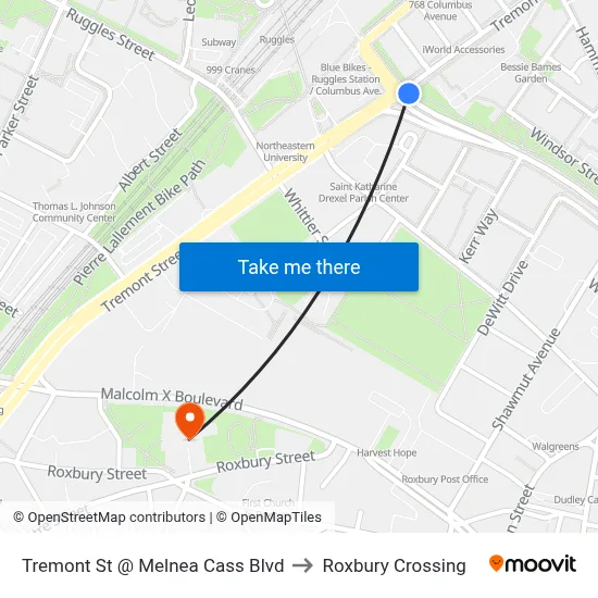 Tremont St @ Melnea Cass Blvd to Roxbury Crossing map