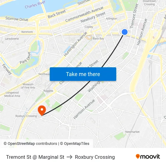 Tremont St @ Marginal St to Roxbury Crossing map