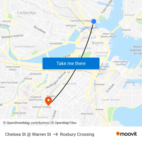 Chelsea St @ Warren St to Roxbury Crossing map