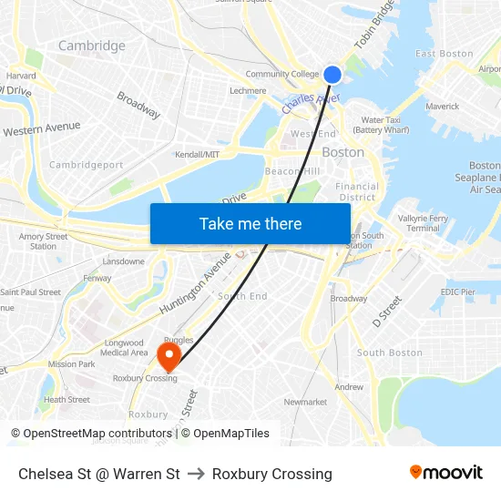 Chelsea St @ Warren St to Roxbury Crossing map
