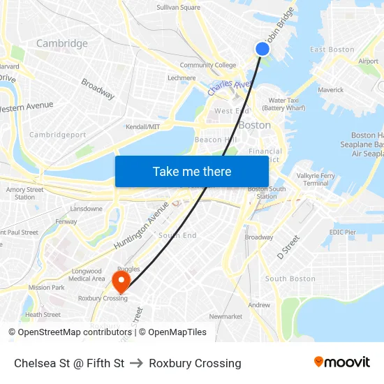 Chelsea St @ Fifth St to Roxbury Crossing map