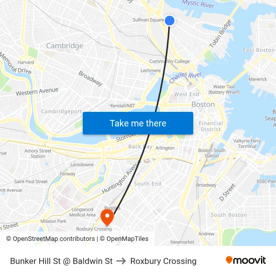 Bunker Hill St @ Baldwin St to Roxbury Crossing map