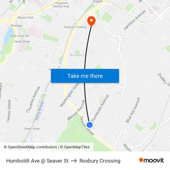 Humboldt Ave @ Seaver St to Roxbury Crossing map