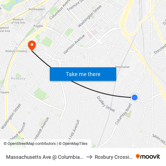 Massachusetts Ave @ Columbia Rd to Roxbury Crossing map