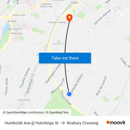 Humboldt Ave @ Hutchings St to Roxbury Crossing map