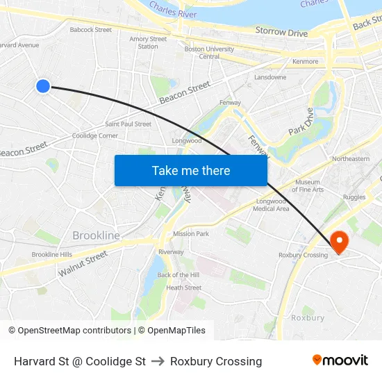 Harvard St @ Coolidge St to Roxbury Crossing map