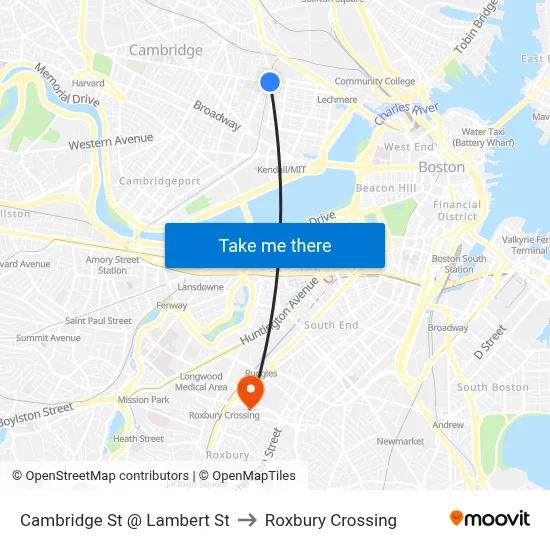 Cambridge St @ Lambert St to Roxbury Crossing map
