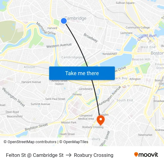Felton St @ Cambridge St to Roxbury Crossing map