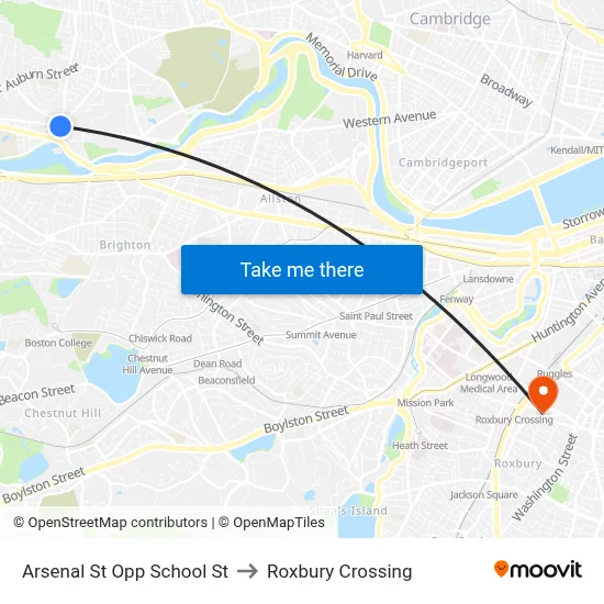 Arsenal St Opp School St to Roxbury Crossing map