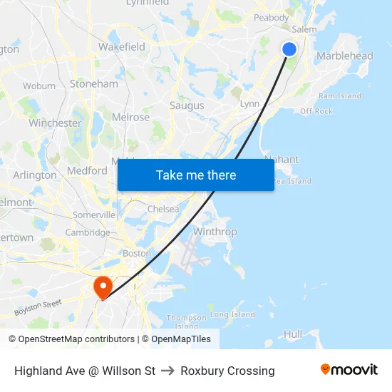 Highland Ave @ Willson St to Roxbury Crossing map