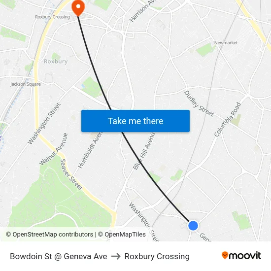Bowdoin St @ Geneva Ave to Roxbury Crossing map