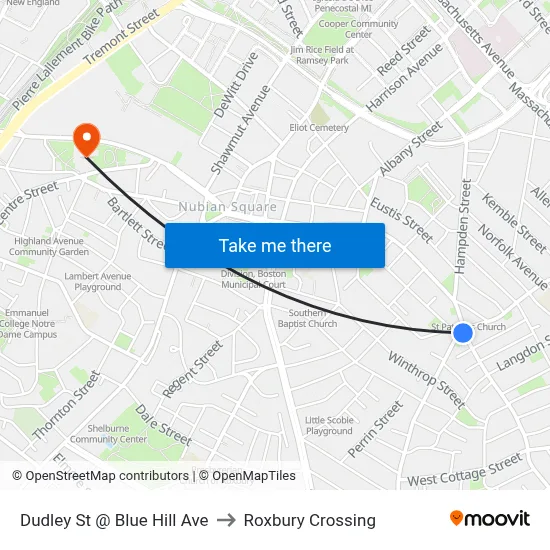 Dudley St @ Blue Hill Ave to Roxbury Crossing map