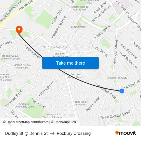 Dudley St @ Dennis St to Roxbury Crossing map
