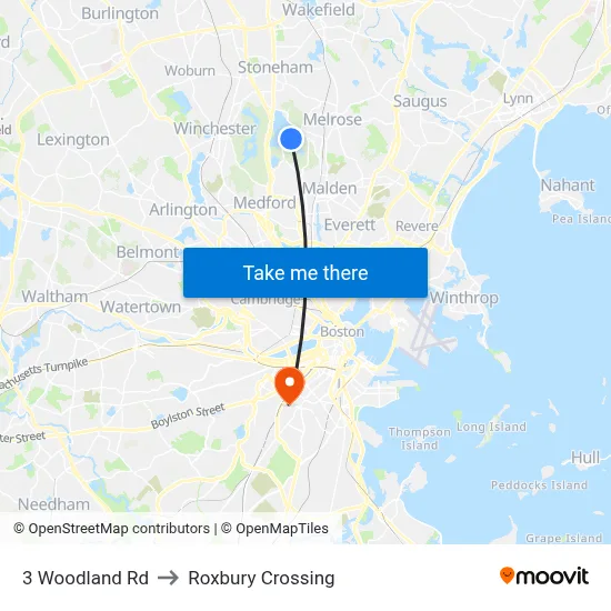 3 Woodland Rd to Roxbury Crossing map