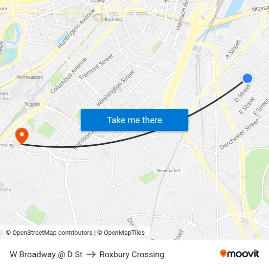 W Broadway @ D St to Roxbury Crossing map