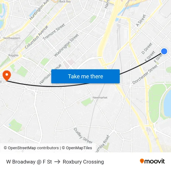 W Broadway @ F St to Roxbury Crossing map