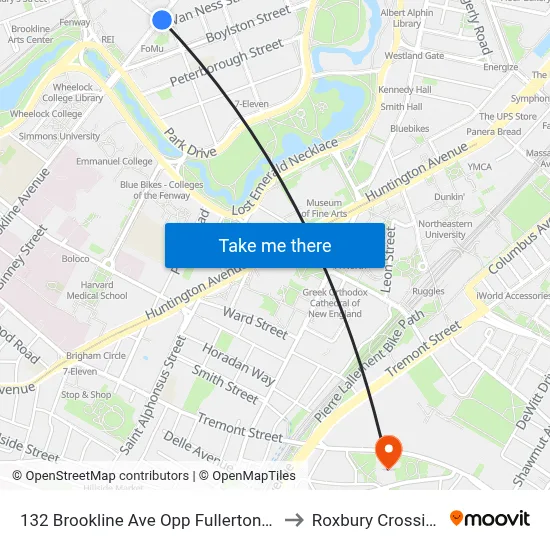 132 Brookline Ave Opp Fullerton St to Roxbury Crossing map