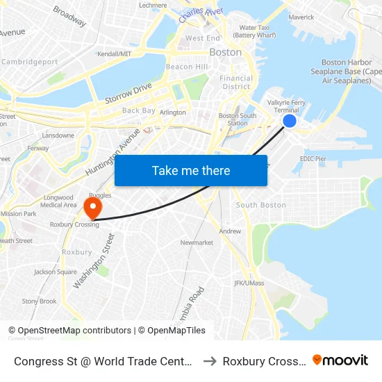 Congress St @ World Trade Center Sta to Roxbury Crossing map