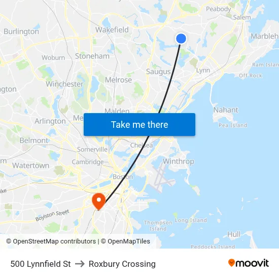 500 Lynnfield St to Roxbury Crossing map
