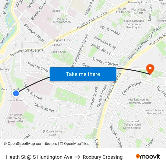 Heath St @ S Huntington Ave to Roxbury Crossing map
