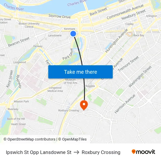 Ipswich St Opp Lansdowne St to Roxbury Crossing map