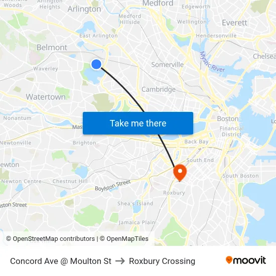 Concord Ave @ Moulton St to Roxbury Crossing map