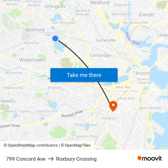 799 Concord Ave to Roxbury Crossing map