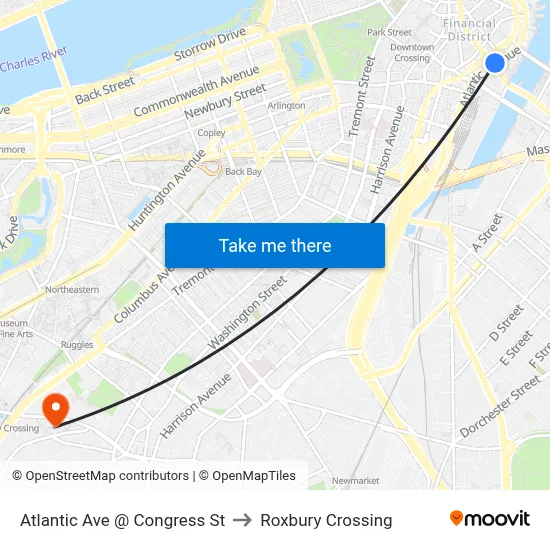 Atlantic Ave @ Congress St to Roxbury Crossing map