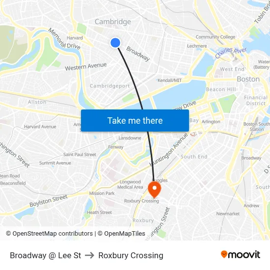 Broadway @ Lee St to Roxbury Crossing map