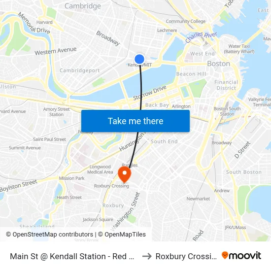 Main St @ Kendall Station - Red Line to Roxbury Crossing map