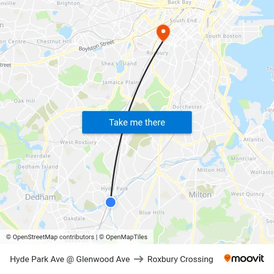 Hyde Park Ave @ Glenwood Ave to Roxbury Crossing map