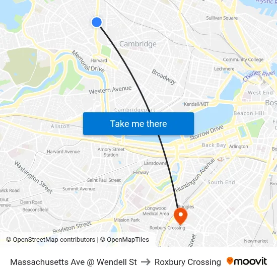 Massachusetts Ave @ Wendell St to Roxbury Crossing map