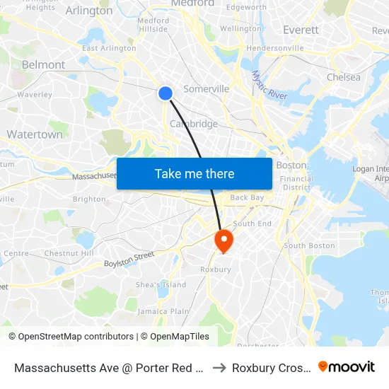 Massachusetts Ave @ Porter Red Line Sta to Roxbury Crossing map