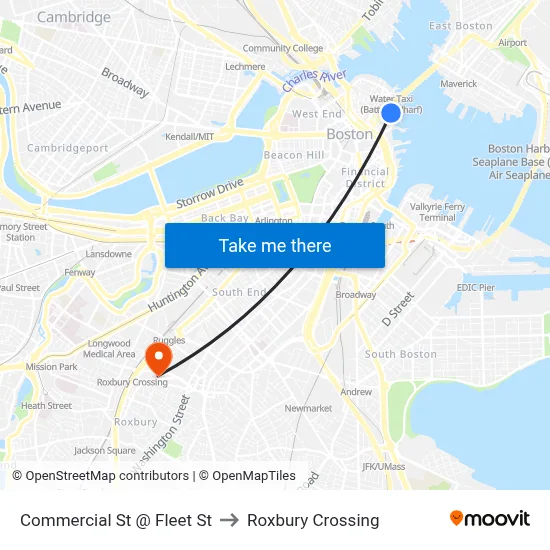 Commercial St @ Fleet St to Roxbury Crossing map