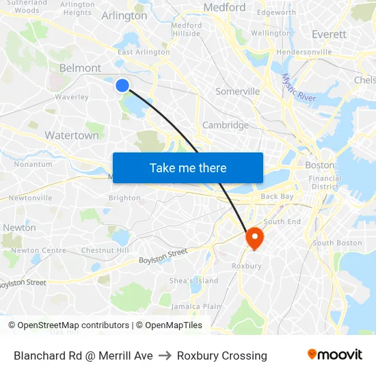 Blanchard Rd @ Merrill Ave to Roxbury Crossing map