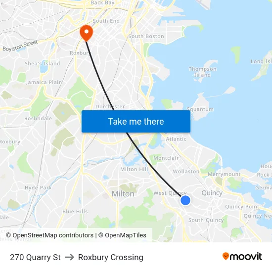 270 Quarry St to Roxbury Crossing map