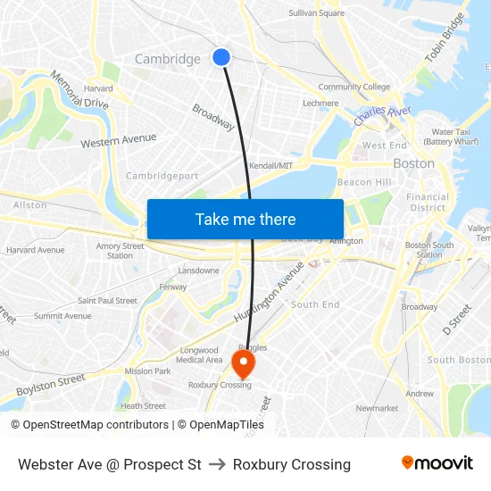 Webster Ave @ Prospect St to Roxbury Crossing map