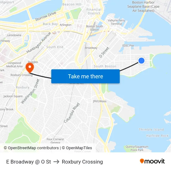 E Broadway @ O St to Roxbury Crossing map