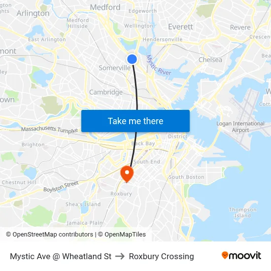 Mystic Ave @ Wheatland St to Roxbury Crossing map