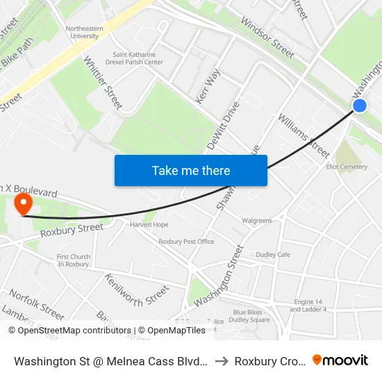 Washington St @ Melnea Cass Blvd - Silver Line to Roxbury Crossing map
