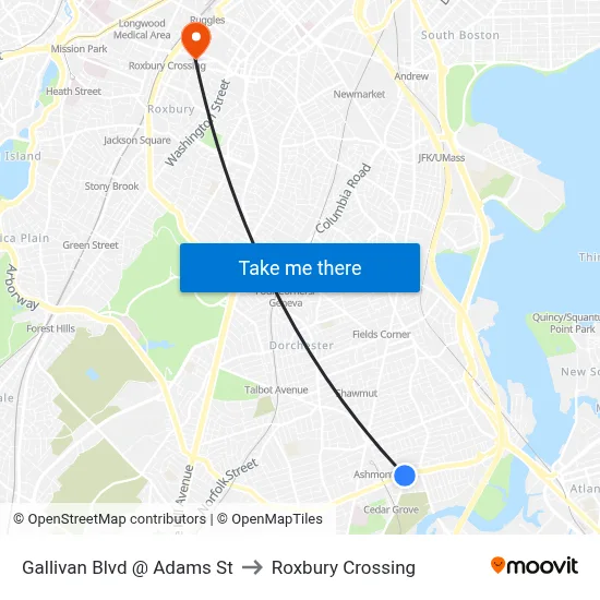 Gallivan Blvd @ Adams St to Roxbury Crossing map
