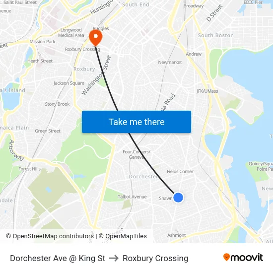 Dorchester Ave @ King St to Roxbury Crossing map