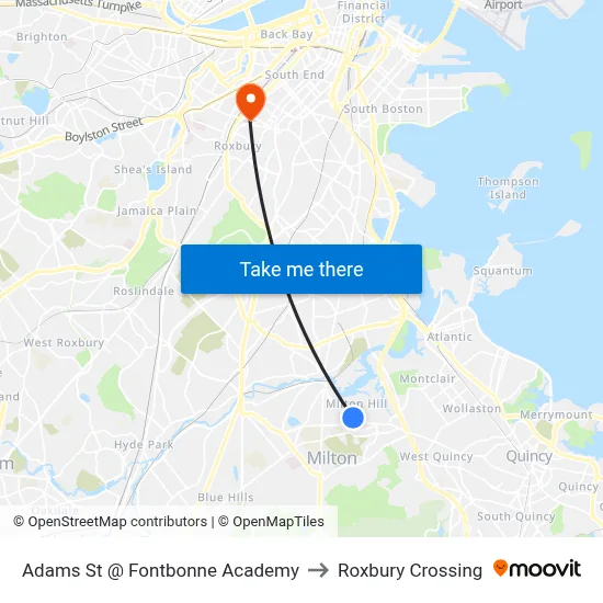 Adams St @ Fontbonne Academy to Roxbury Crossing map