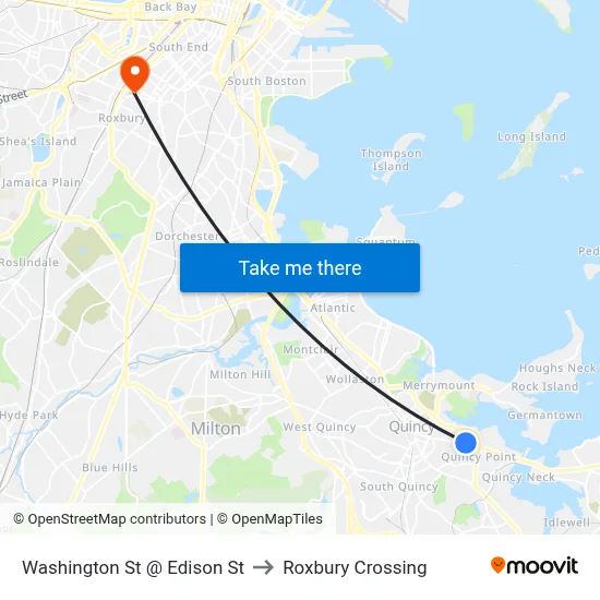 Washington St @ Edison St to Roxbury Crossing map
